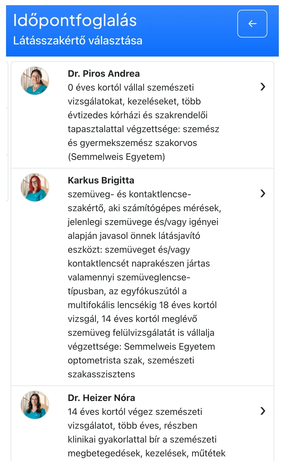 A mostani foglaló szakemberlistája